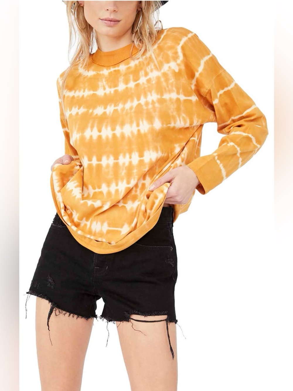 Free People We The Free Mustard Tie Dye Long Sleeve Tee L